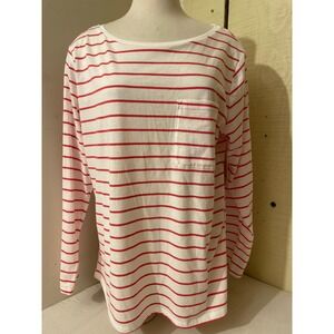 St Johns Bay Womens Size XL Striped Long Sleeve Top Knit Pocket Casual Shirt NWT